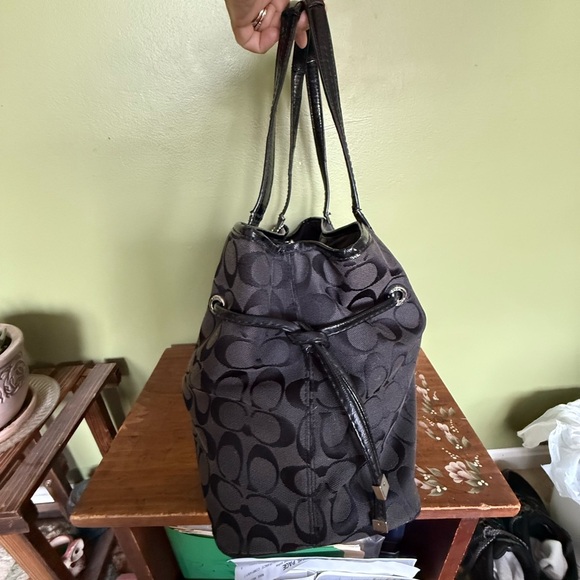 COACH F24882 DBL TAG SIGNATURE STRIPE PYTHON CARRYALL SILVER/BLACK GREY/BLACK - Picture 5 of 9